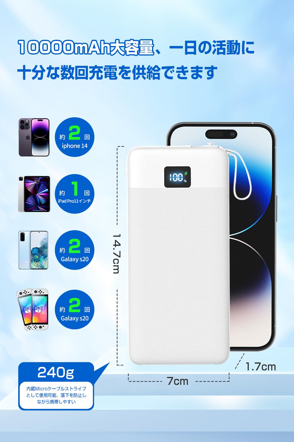 Amazon | 【折畳みプラグイン】モバイルバッテリー 大容量 10000mAh 3